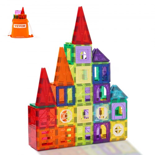 Magnetic Tiles, 32 PCS Magnetic Building Blocks for Kids, Magnet Building Set with Storage Bag, STEM Sensory Educational Construction Stacking Toys Gift for Toddlers Boys and Girls 3+ Year Old
