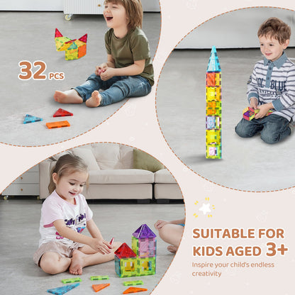 Magnetische Fliesen Magnetisches Bauspielzeug 32 PCS Magnetblöcke für Kinder 3D-Set