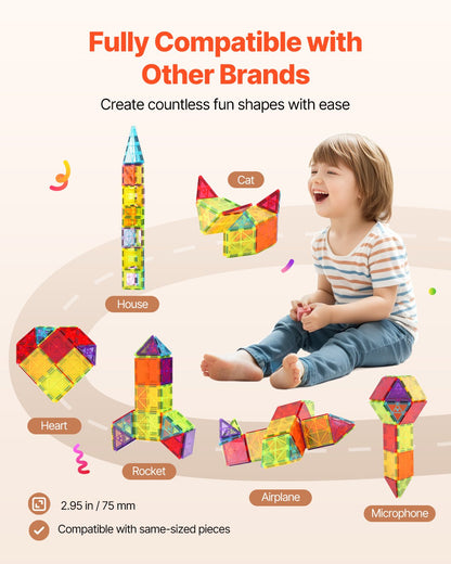 Magnetic Tiles, 32 PCS Magnetic Building Blocks for Kids, Magnet Building Set with Storage Bag, STEM Sensory Educational Construction Stacking Toys Gift for Toddlers Boys and Girls 3+ Year Old