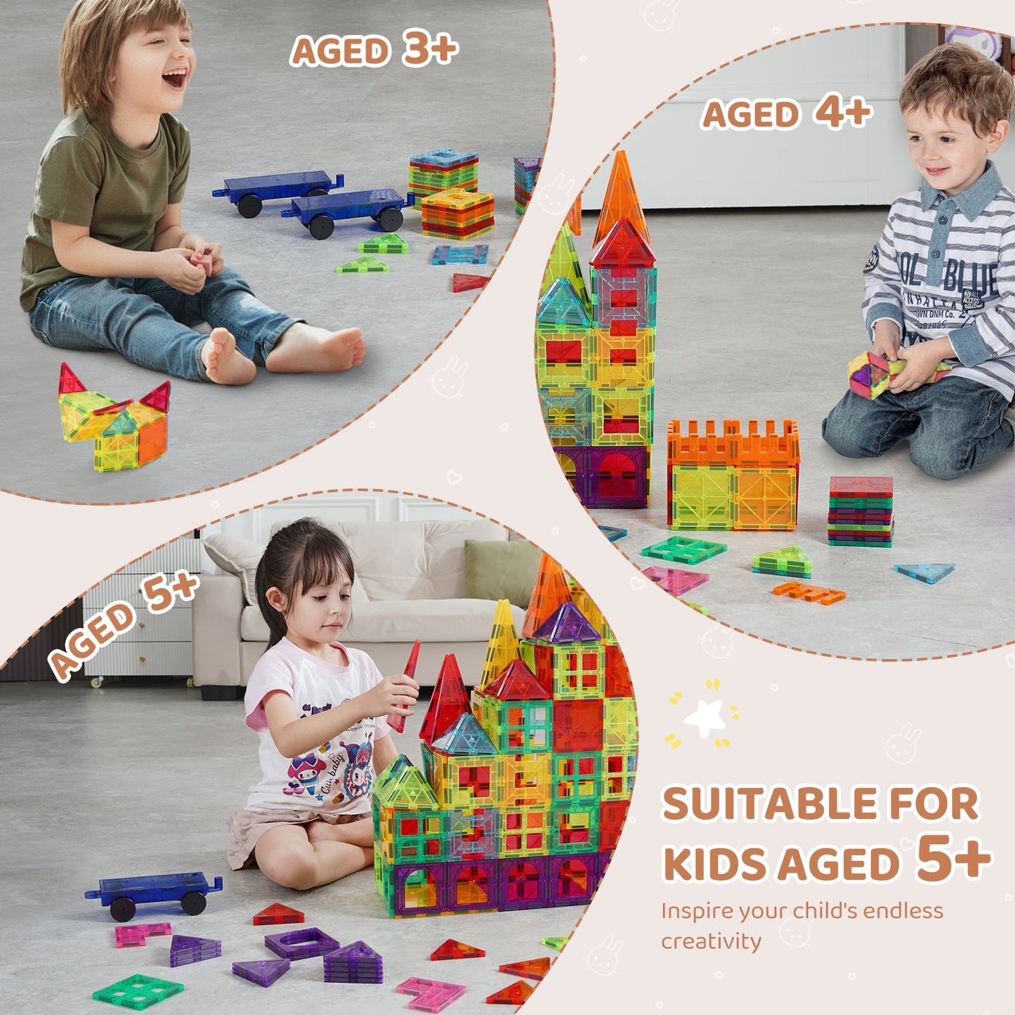 Magnetische Fliesen Magnetisches Bauspielzeug 180PCS Magnetblöcke für Kinder 3D-Set