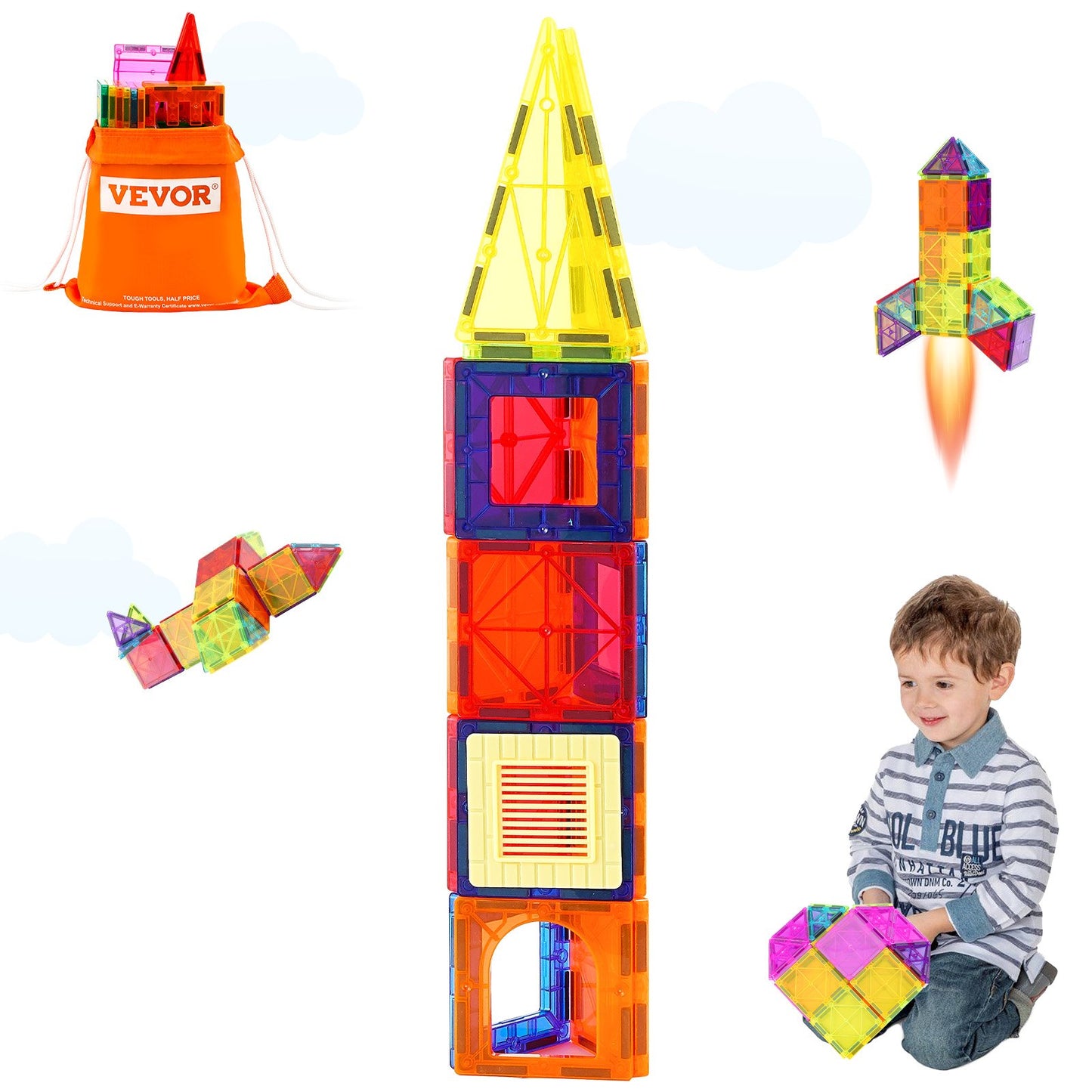 Magnetische Fliesen, magnetisches Bauspielzeug, 55-teiliges Magnetbaustein-Set für Kinder, 3D-Set