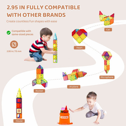 Magnetic Tiles, 55 PCS Magnetic Building Blocks for Kids, Magnet Building Set with Car Base & 16 Digital Cards, STEM Educational Construction Stacking Toys Gift for Toddlers Boys Girls Aged 4+