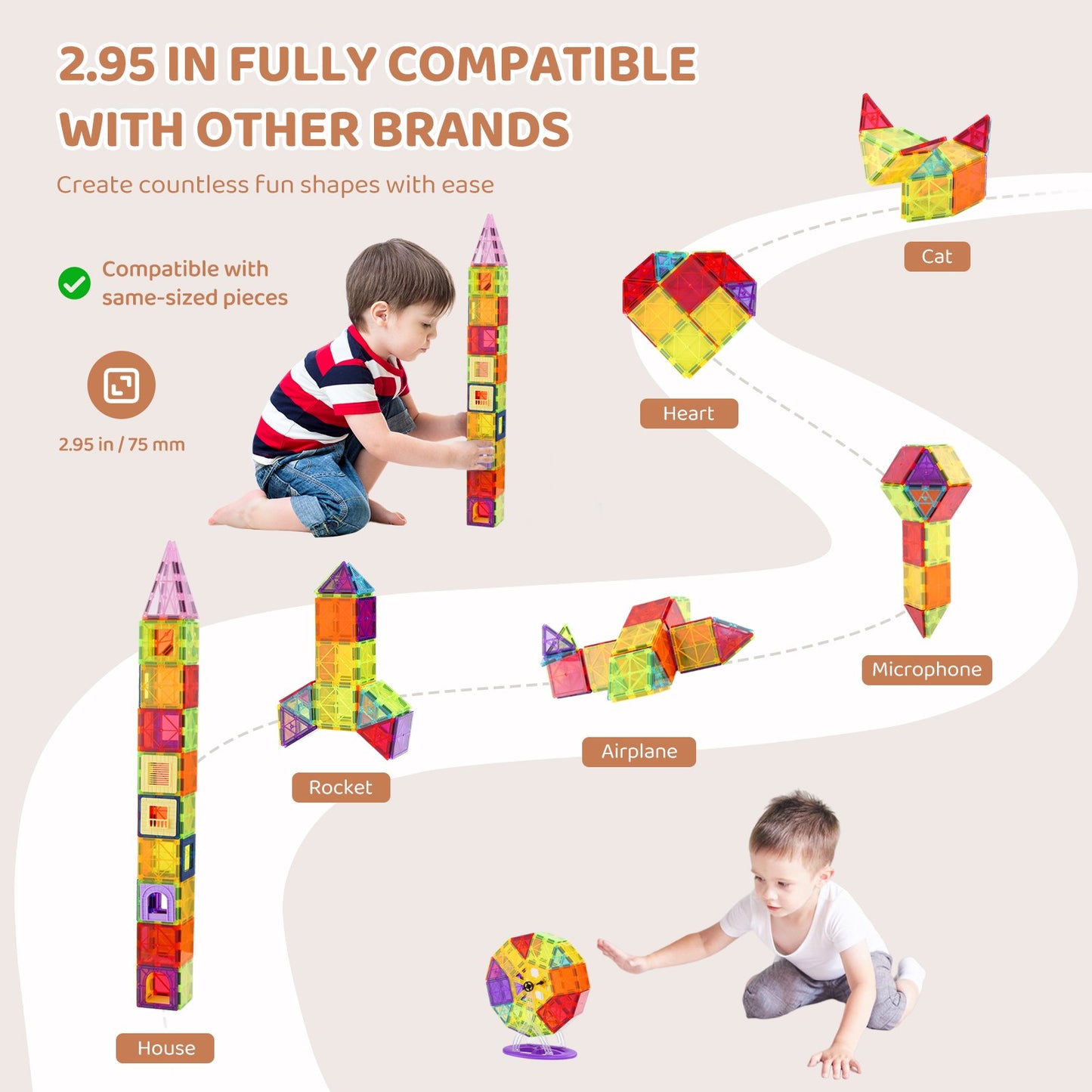 Magnetische Fliesen Magnetisches Bauspielzeug 121PCS Magnetblöcke für Kinder 3D-Set