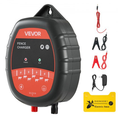 Electric Fence Charger, 10kV 1J, AC DC Electric Fence Energizer with LED Indicator, 1.86 Miles Range, Powerful Plug-in Fences Charger, Prevents Wild Animals Intrusion for Livestock Poultry