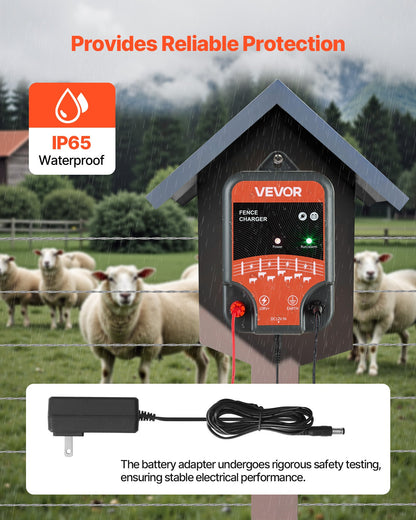 Electric Fence Charger, 10kV 2J, AC DC Electric Fence Energizer with LED Indicator, 1.86 Miles Range, Powerful Plug-in Fences Charger, Prevents Wild Animals Intrusion for Livestock Poultry