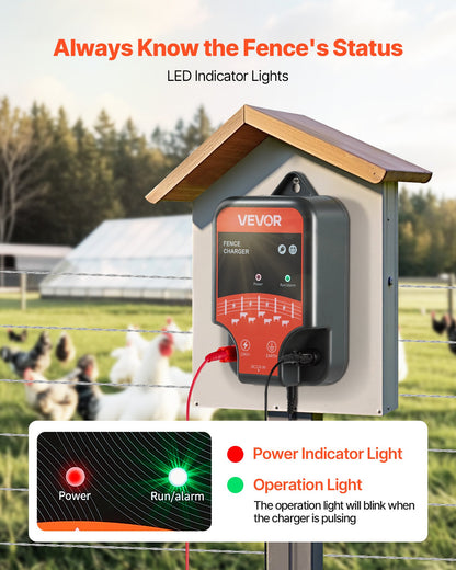 Electric Fence Charger, 10kV 2J, AC DC Electric Fence Energizer with LED Indicator, 1.86 Miles Range, Powerful Plug-in Fences Charger, Prevents Wild Animals Intrusion for Livestock Poultry