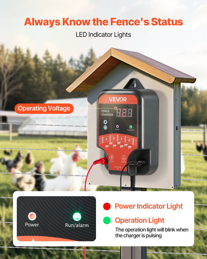 Electric Fence Charger, 10kV 3J, AC DC Electric Fence Energizer with LED Indicator, 1.86 Miles Range, Powerful Plug-in Fences Charger, Prevents Wild Animals Intrusion for Livestock Poultry