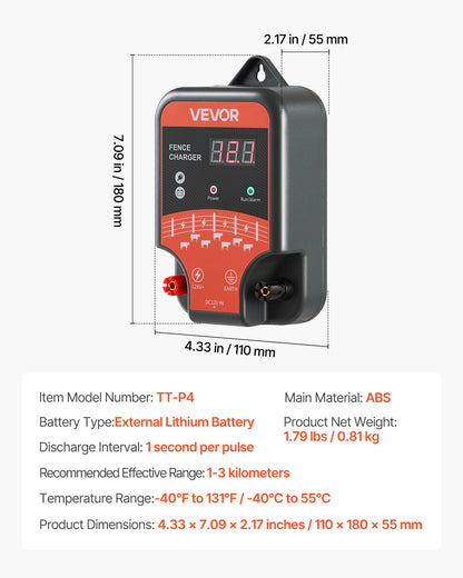 Electric Fence Charger, 10kV 3J, AC DC Electric Fence Energizer with LED Indicator, 1.86 Miles Range, Powerful Plug-in Fences Charger, Prevents Wild Animals Intrusion for Livestock Poultry