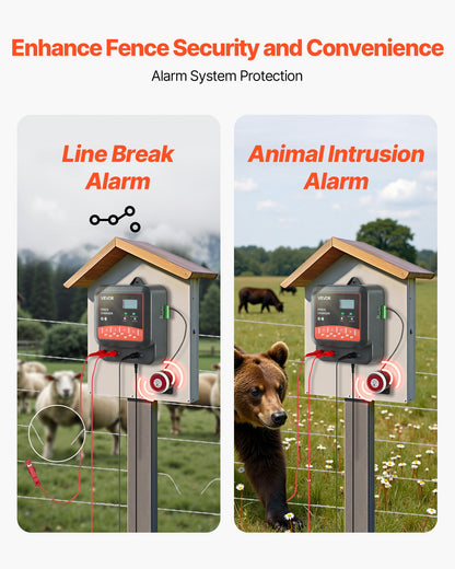 Multi-Powered Electric Fence Charger, 2J/3J/5J, Electric Fence Energizer with Real-Time LED Display, 6.2 Miles Range, AC DC Powerful Fences Charger, Keep Out Wild Animals, for Livestock Poultry