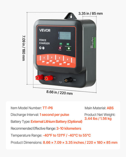 Multi-Powered Electric Fence Charger, 2J/3J/5J, Electric Fence Energizer with Real-Time LED Display, 6.2 Miles Range, AC DC Powerful Fences Charger, Keep Out Wild Animals, for Livestock Poultry