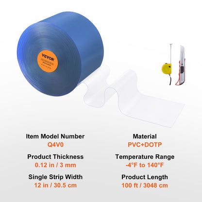 Streifenvorhang PVC-Türvorhang 100'x12" Roller Kühler Gefrierschrank Klar Kunststoff