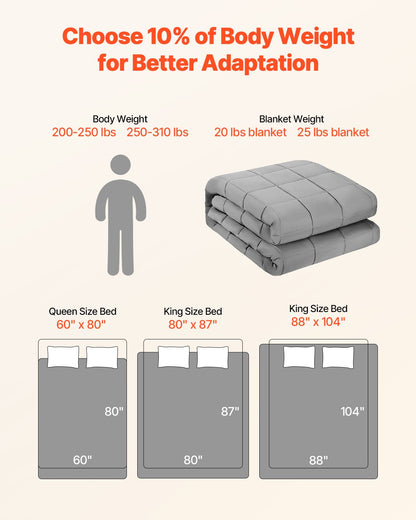Weighted Blanket, 25 lbs, 88 x 104 in King Size, Cooling Breathable Heavy Blanket with Glass Beads, All-Season Use, Suitable for 250-310 lbs Adults, Anxiety Stress Relief, Improve Sleep, Grey