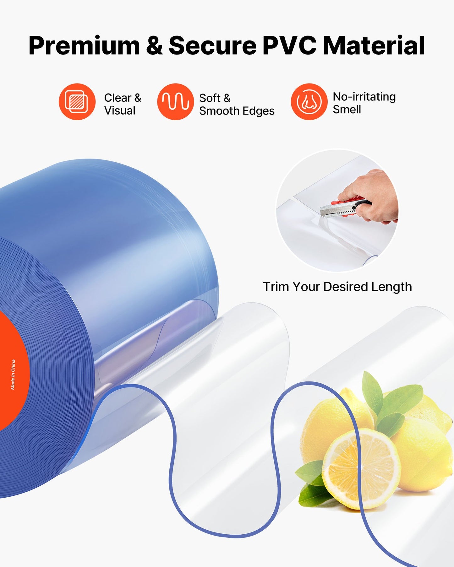 Clear PVC Strip Curtain, 50 ft Length x 8 in Width, Plastic Door Strip Bulk Roll, Walk in Freezer Cooler Curtain Strips for Doorways of Supermarket, Garage, Warehouse, Barn, Pet Animal House