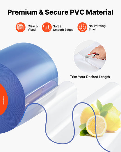 Clear PVC Strip Curtain, 50 ft Length x 8 in Width, Plastic Door Strip Bulk Roll, Walk in Freezer Cooler Curtain Strips for Doorways of Supermarket, Garage, Warehouse, Barn, Pet Animal House