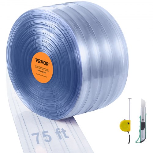 Strip Curtain, 75' Length, 8" Width, 0.08" Thickness, Clear Ribbed Plastic Door Strips, PVC Curtain Strip Door Bulk Roll for Warehouses, Factories, Supermarkets, Shopping Malls, Halls, Garages