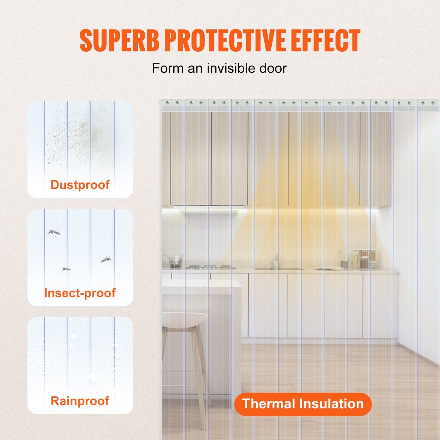 Strip Curtain, 75' Length, 8" Width, 0.08" Thickness, Clear Ribbed Plastic Door Strips, PVC Curtain Strip Door Bulk Roll for Warehouses, Factories, Supermarkets, Shopping Malls, Halls, Garages