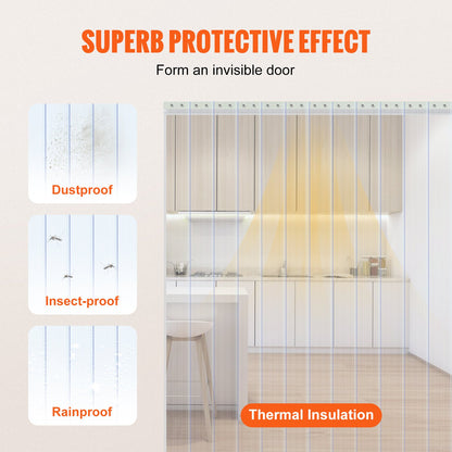 Strip Curtain, 75' Length, 8" Width, 0.08" Thickness, Clear Ribbed Plastic Door Strips, PVC Curtain Strip Door Bulk Roll for Warehouses, Factories, Supermarkets, Shopping Malls, Halls, Garages