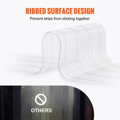 Strip Curtain, 75' Length, 8" Width, 0.08" Thickness, Clear Ribbed Plastic Door Strips, PVC Curtain Strip Door Bulk Roll for Warehouses, Factories, Supermarkets, Shopping Malls, Halls, Garages