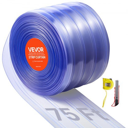 Clear PVC Strip Curtain, 75 ft Length x 8 in Width, Ribbed Plastic Door Strip Bulk Roll, Walk in Freezer Cooler Curtain Strips for Doorways of Supermarket, Garage, Warehouse, Pet Animal House
