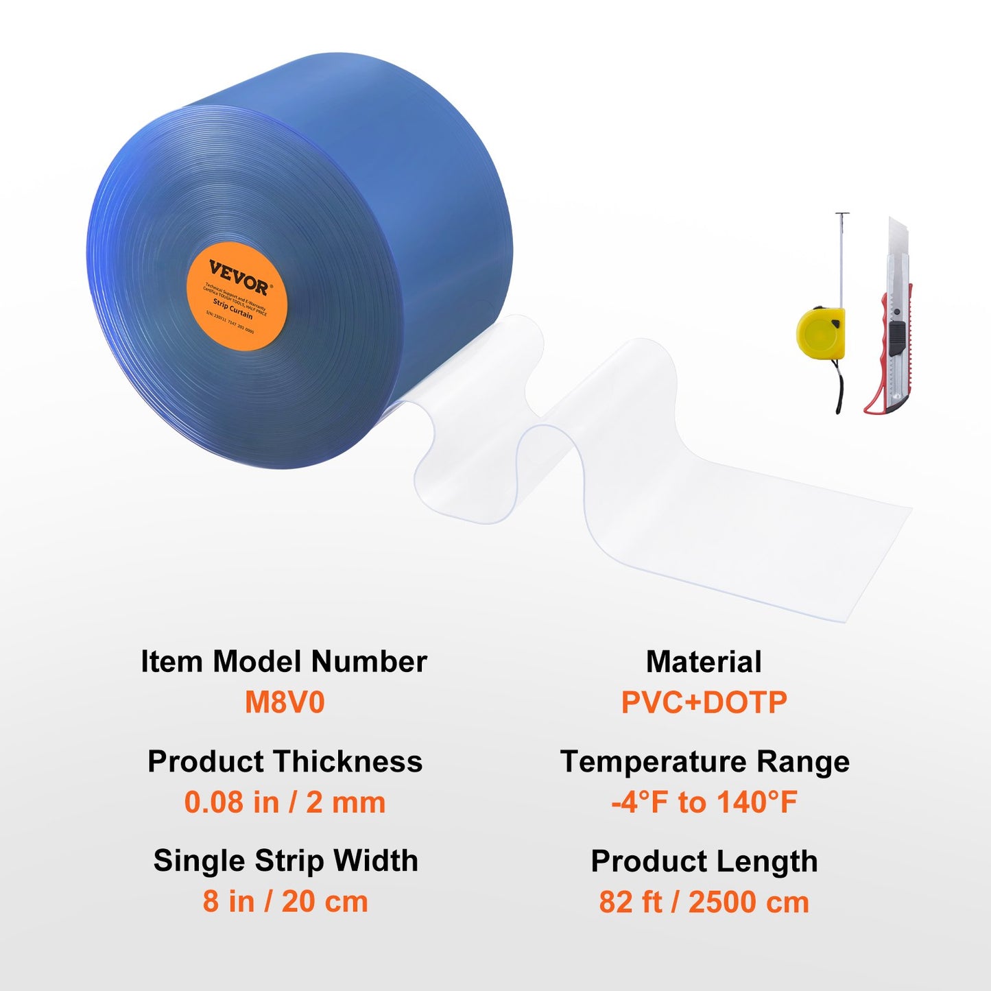 Strip Gardin PVC Dörr Gardin 82' x 8" Roll Cooler Frys Klar Plast