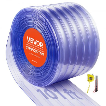 Clear PVC Strip Curtain, 101 ft Length x 12 in Width, Ribbed Plastic Door Strip Bulk Roll, Walk in Freezer Cooler Curtain Strips for Doorways of Supermarket, Garage, Warehouse, Pet Animal House