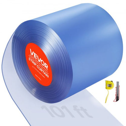 Clear PVC Strip Curtain, 101 ft Length x 12 in Width, Thermal Insulating Plastic Door Strip Bulk Roll, Walk in Freezer Cooler Curtain Strips for Doorways of Supermarket, Garage, Warehouse