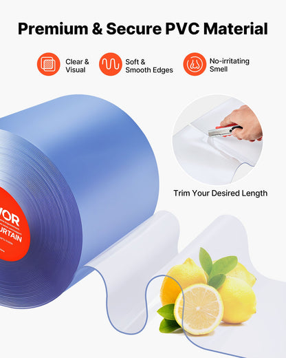 Clear PVC Strip Curtain, 101 ft Length x 12 in Width, Thermal Insulating Plastic Door Strip Bulk Roll, Walk in Freezer Cooler Curtain Strips for Doorways of Supermarket, Garage, Warehouse
