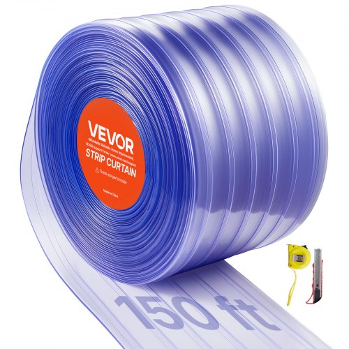 Clear PVC Strip Curtain, 150 ft Length x 12 in Width, Ribbed Plastic Door Strip Bulk Roll, Walk in Freezer Cooler Curtain Strips for Doorways of Supermarket, Garage, Warehouse, Pet Animal House