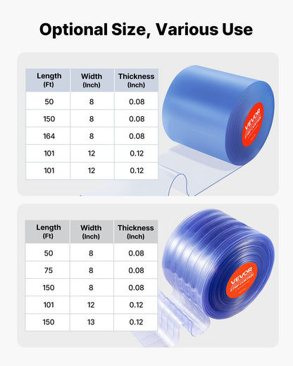 Clear PVC Strip Curtain, 150 ft Length x 12 in Width, Ribbed Plastic Door Strip Bulk Roll, Walk in Freezer Cooler Curtain Strips for Doorways of Supermarket, Garage, Warehouse, Pet Animal House