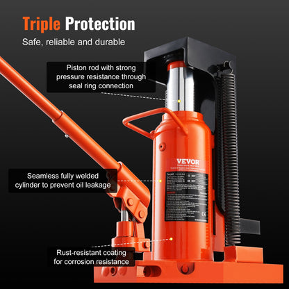 Hydraulisk tåjack, 10 ton på tå-tå-jacklyft, 20 ton på topplyftkapacitet maskinjack, 1,2-7,5 i tåhöjd, 12,6-18,9 i topphöjd, lufthydraulisk klojack för maskiner, industri