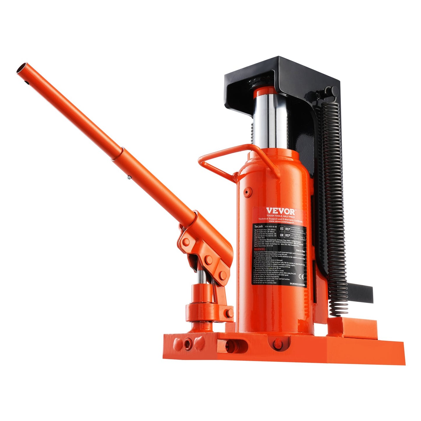 Hydraulisk tåjack, 10 ton på tå-tå-jacklyft, 20 ton på topplyftkapacitet maskinjack, 1,2-7,5 i tåhöjd, 12,6-18,9 i topphöjd, lufthydraulisk klojack för maskiner, industri