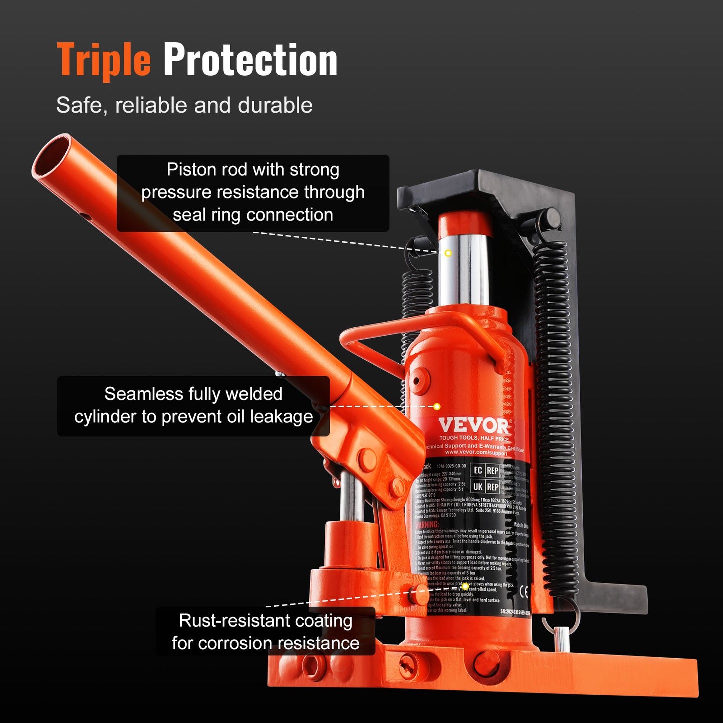 Hydraulisk tåjack, 2,5 ton på tå tå-lyft, 5 ton på topplyftkapacitet maskinjack, 0,8-5,3 i tåhöjd, 8,9-13,4 i topphöjd, lufthydraulisk klojack för maskiner, industri