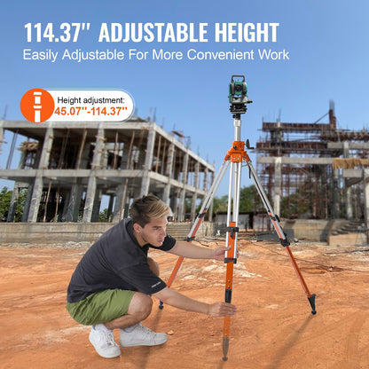 Laser Level Tripod Stand, 5/8"-11 Thread Mount, 45.07-114.37 inch Height Adjustment Heavy Duty Survey Tripod, with Level Bubble & Diffusion Limiter , Liftable Non-Skid Feet for Construction