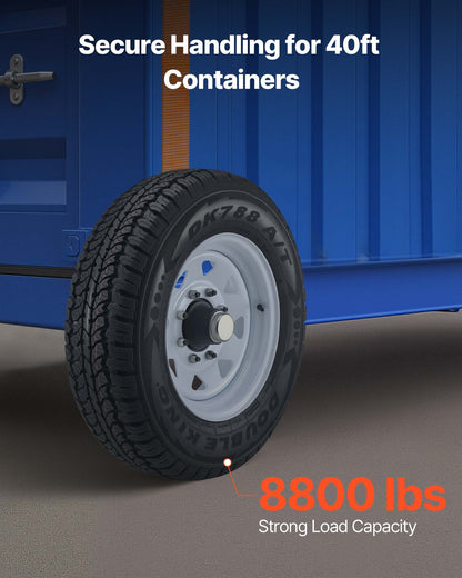 Shipping Container Wheels 8-Lug Wheels Kit, Heavy Duty Shipping Container Accessories with Ratchet Tie Down-Moves 20 ft - 40 ft, Secure Transport for Dock, Warehouse, Construction Site, Black