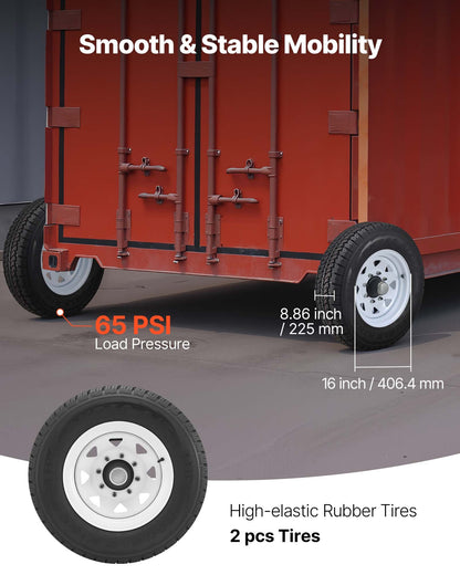 Shipping Container Wheels 8-Lug Wheels Kit, Heavy Duty Shipping Container Accessories with Ratchet Tie Down-Moves 20 ft - 40 ft, Secure Transport for Dock, Warehouse, Construction Site, Black