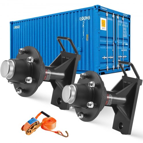 Shipping Container Wheels 6-Lug Wheels Kit, Heavy Duty Shipping Container Axle with Ratchet Tie Down-Moves 20 ft - 40 ft, Secure Transport for Dock, Warehouse, Construction Site, Black