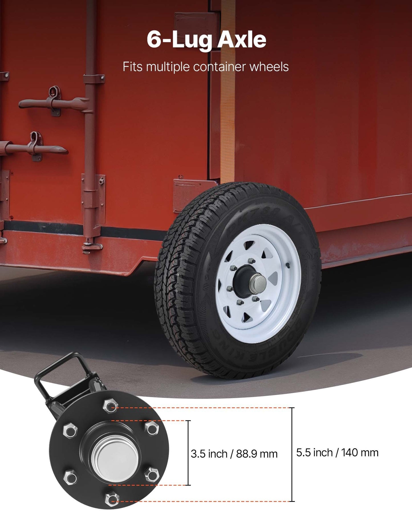 Shipping Container Wheels 6-Lug Wheels Kit, Heavy Duty Shipping Container Axle with Ratchet Tie Down-Moves 20 ft - 40 ft, Secure Transport for Dock, Warehouse, Construction Site, Black