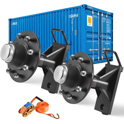 Shipping Container Wheels 8-Lug Wheels Kit, Heavy Duty Shipping Container Axle with Ratchet Tie Down-Moves 20 ft - 40 ft, Secure Transport for Dock, Warehouse, Construction Site, Black