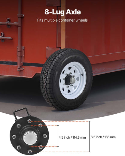 Shipping Container Wheels 8-Lug Wheels Kit, Heavy Duty Shipping Container Axle with Ratchet Tie Down-Moves 20 ft - 40 ft, Secure Transport for Dock, Warehouse, Construction Site, Black