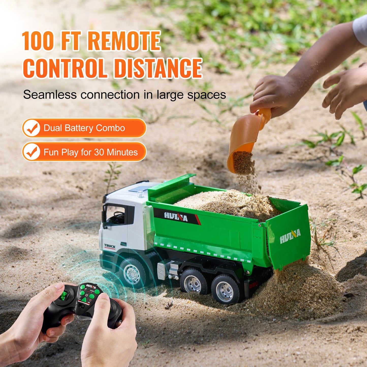RC Dump Truck Toy, 9-Channel 1:18 Scale, Remote Control Dump Truck RC Construction Vehicle Truck Toy with Light & 2 Rechargeable Batteries Birthday Gift for Toddlers Kids Boys and Girls Age 8+