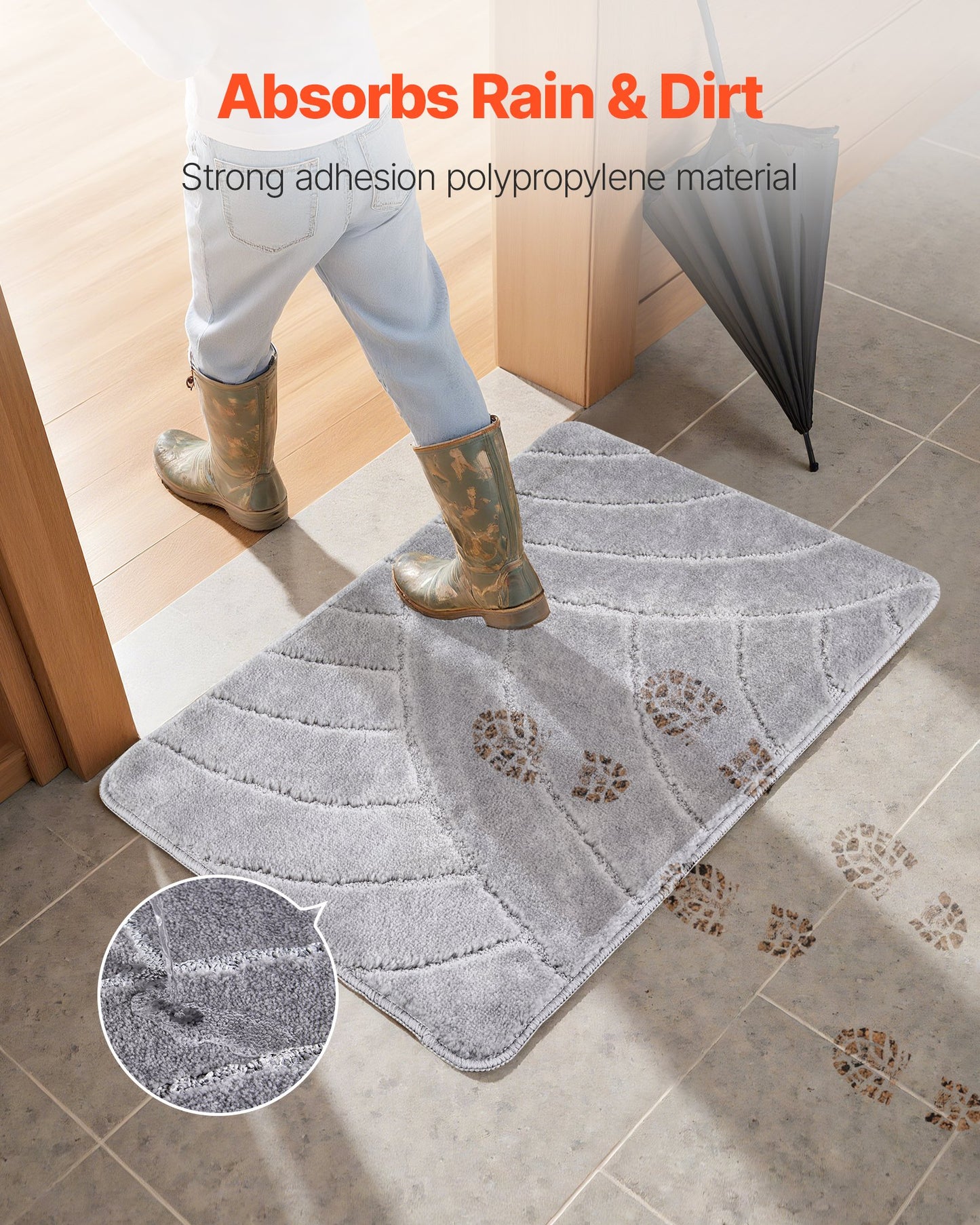 Door Mat, 35.83 x 24.02 Inch, Front Door Mat Outside Entrance with Non-slip TPR Backing, Dirt-Resistant & Absorbent, Easy to Clean, Low-Profile Doormat for for Entryway, Patio, Porch, Grey