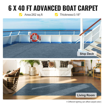 Gray Marine Carpet 6 ft x 39.3 ft Marine Carpeting Marine Grade Carpet for Boats with Waterproof Back Outdoor Rug for Patio Porch Deck Garage Outdoor Area Rug Runner Anti-Slide Porch Rug