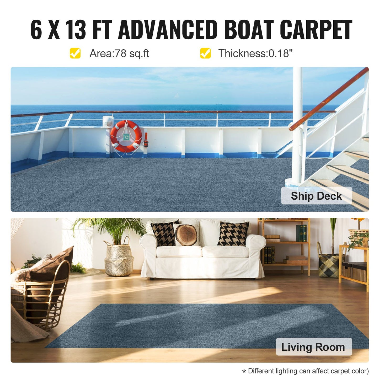 Marine-Teppich, 1,8 x 3,9 m, Bootsmatten, Indoor-Outdoor-Matten für Terrassendecks, rutschfestes TPR, wasserdicht, Rückseite geschnitten, Outdoor-Marinematten, leicht zu reinigen, Outdoor-Teppichrolle, Eingangsbereich, Veranda (1,8 x 3,9 m, grau)