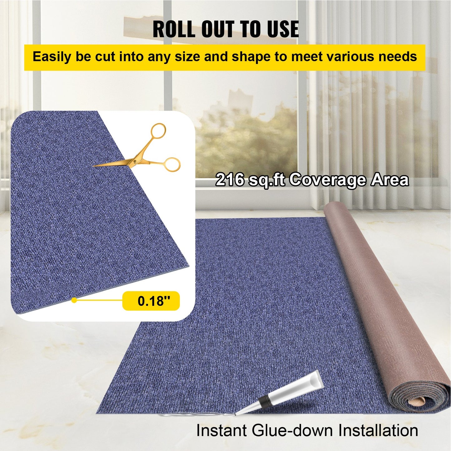 Deep Blue Marine Carpet 5.9 ft x 36 ft Marine Carpeting Marine Grade Carpet for Boats with Waterproof Back Outdoor Rug for Patio Porch Deck Garage Outdoor Area Rug Runner Non-Slide Porch Rug