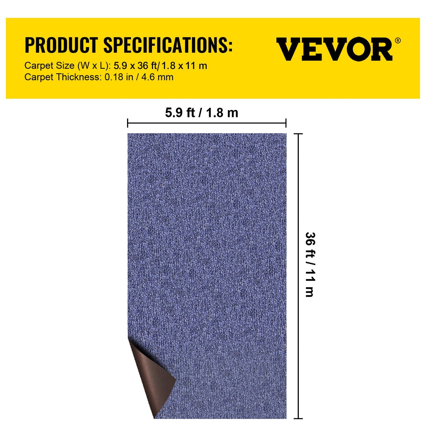 Deep Blue Marine Carpet 5.9 ft x 36 ft Marine Carpeting Marine Grade Carpet for Boats with Waterproof Back Outdoor Rug for Patio Porch Deck Garage Outdoor Area Rug Runner Non-Slide Porch Rug