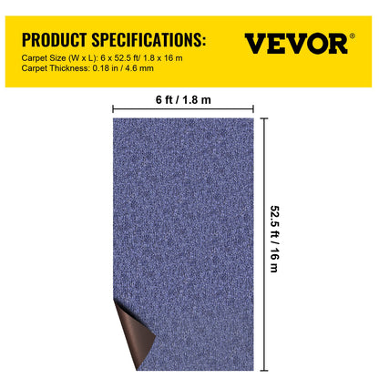 Deep Blue Marine Carpet 6 ft x 52.5 ft Marine Carpeting Marine Grade Carpet for Boats with Waterproof Back Outdoor Rug for Patio Porch Deck Garage Outdoor Area Rug Runner Non-Slide Porch Rug