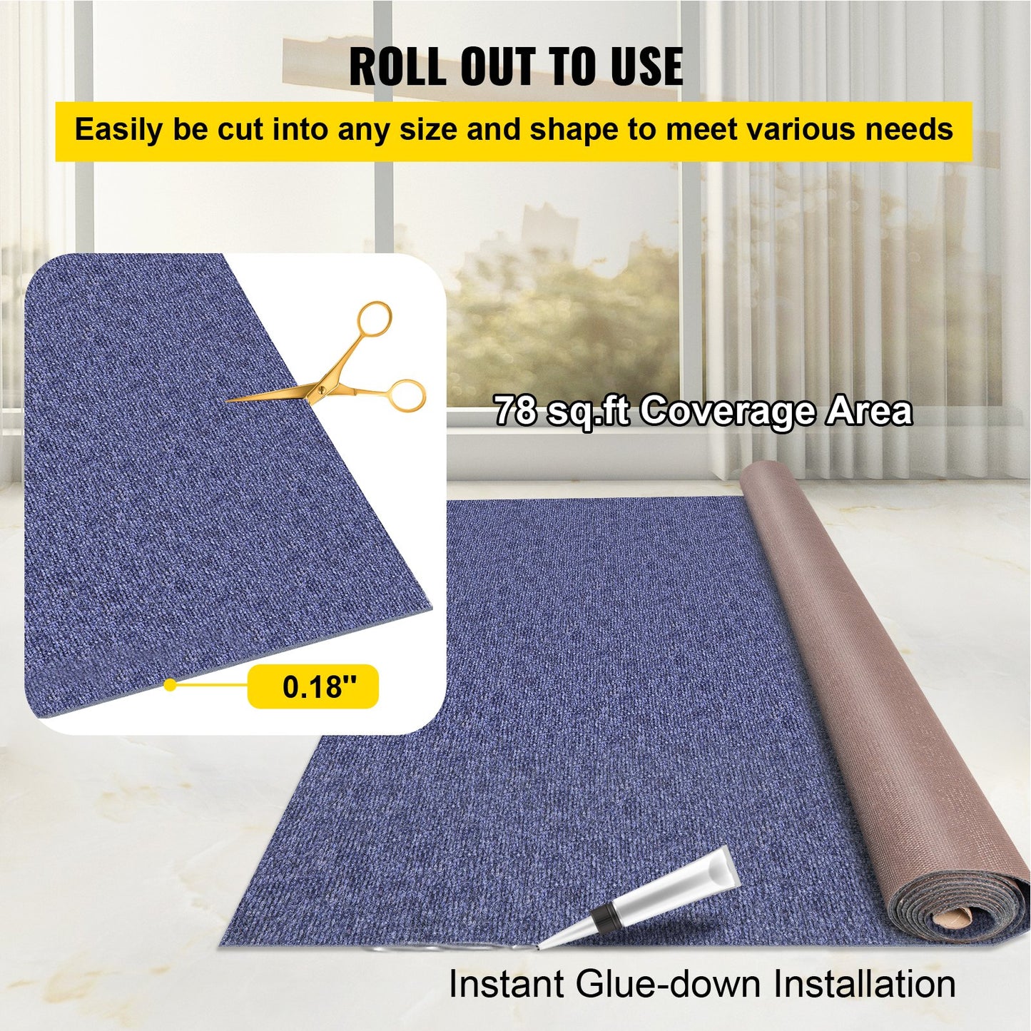Deep Blue Marine Carpet 6 ft x 13.1 ft Marine Carpeting Marine Grade Carpet for Boats with Waterproof Back Outdoor Rug for Patio Porch Deck Garage Outdoor Area Rug Runner Non-Slide Porch Rug
