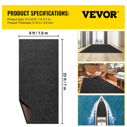 Marine Carpet, 6 x 23 ft Boat Carpeting, Charcoal Black Marine Grade Boat Carpet, Indoor/Outdoor Marine Carpeting with Water-proof TPR Backing, Water-proof Carpet Roll for Home, Patio, Porch, De