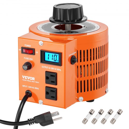 2000VA Auto Variable Voltage Transformer, 15.3 Amp, 110V Input 0-130V Output AC Voltage Regulator, with LCD Display 4 Extra Fuses Thermal Control Switch for Home Industrial Office