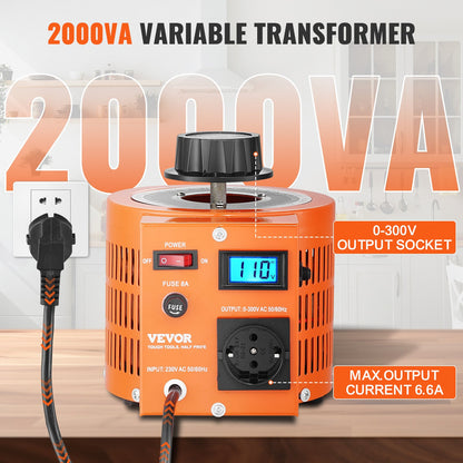 2000VA Transformator för variabel spänning 6,6A 0-300V Spänningsregulator LCD CE